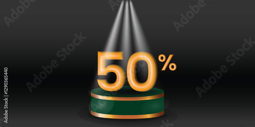 Product price discount on podium display color with white spotlights on a black background. Modern studio, wall scene fashion, stage podium scene with for Award Ceremony. 3D rendering.
