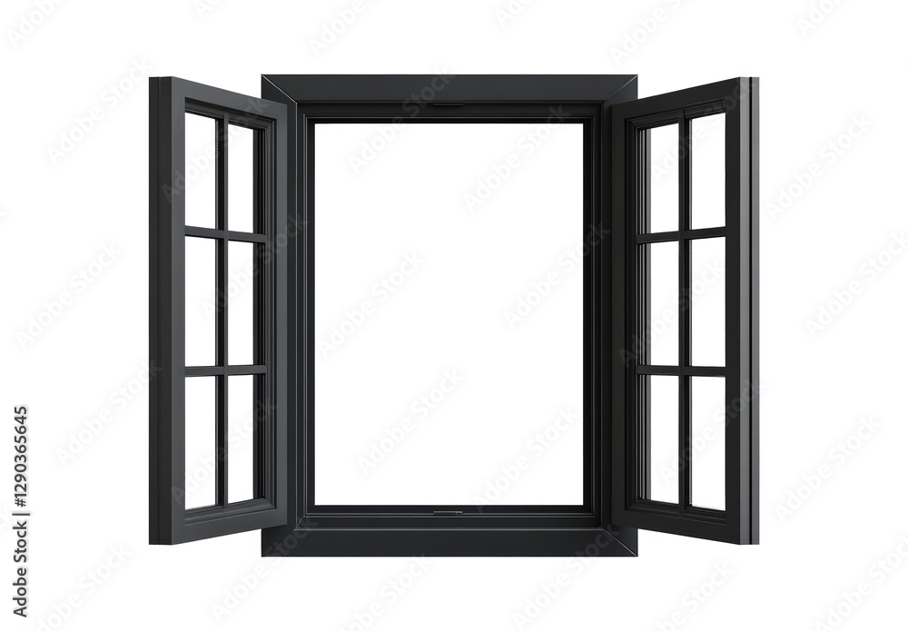 Modern and minimal house window for interior decoration isolated on background, open office glass window frame. Modern and minimal house window for interior decoration isolated on background, open office glass window frame.