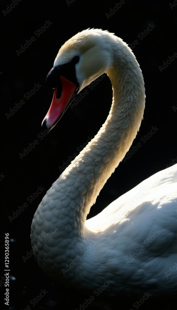 Aggressive swan silhouette, intense glare, black backdrop , wild, dramatic, bird Aggressive swan silhouette, intense glare, black backdrop , wild, dramatic, bird