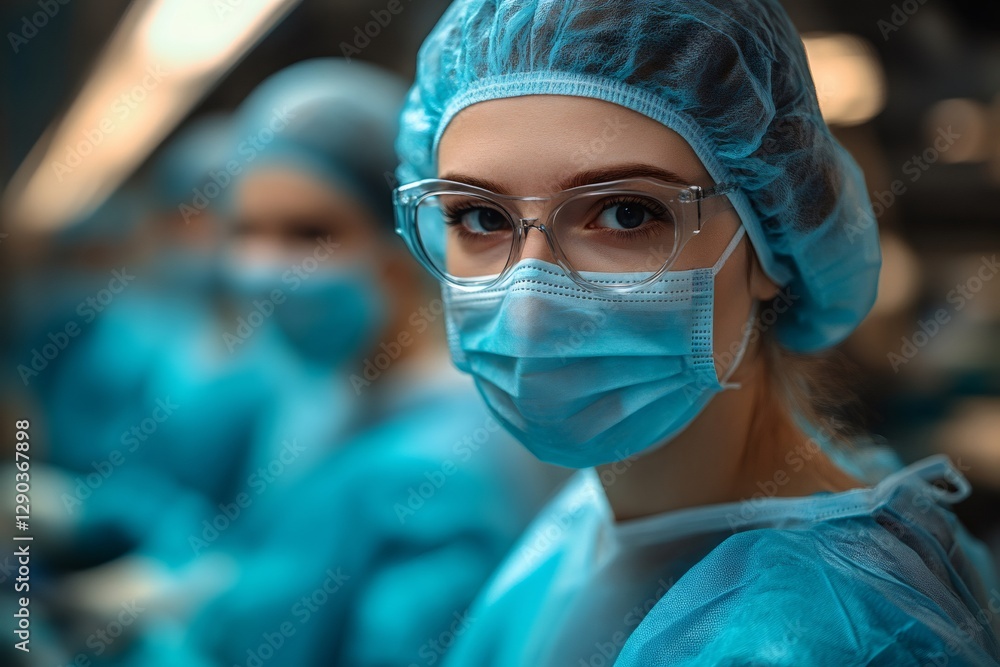 Female surgeon wearing protective mask getting ready for surgery Female surgeon wearing protective mask getting ready for surgery