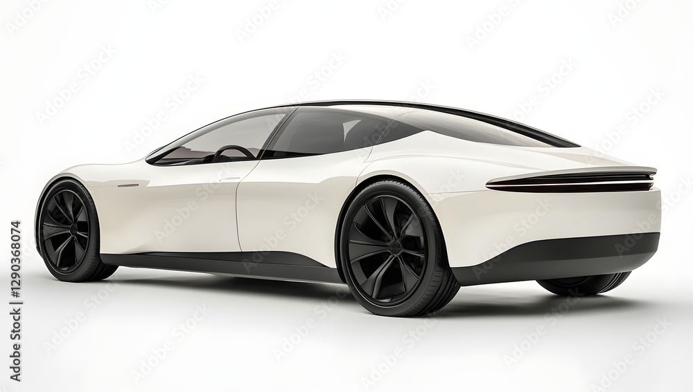 Fototapeta premium White electric car rear view, studio shot, clean background