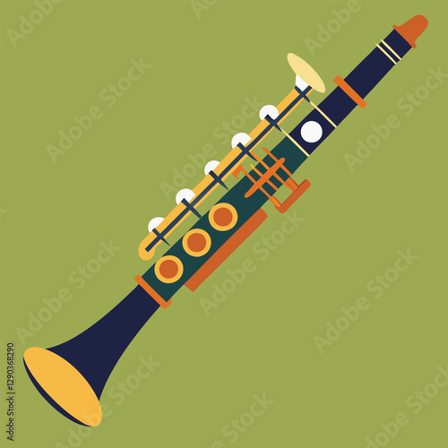 Clarinet flat web icon. Clarinet logo design. Woodwind instrument clarinet sign silhouette solid black icon vector design. Musical instruments concept