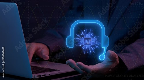 Wallpaper Mural Businessman shows animation of AI assistant icon on virtual screen. Artificial intelligence machine learning concept, big data, innovation technology, cloud computing, futuristic, internet network. Torontodigital.ca