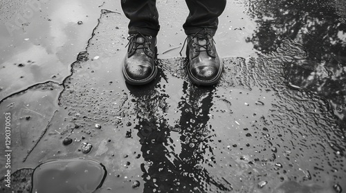 Drenched Shoes: Soaked shoes that absorb water, leaving them uncomfortable to wear and causing puddles to form with each step, making walking unpleasant.
