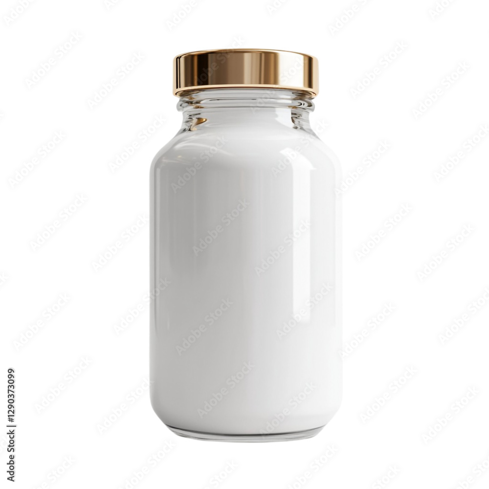Glass bottle with white liquid gold cap premium product packaging, Glass bottle with white liquid gold cap premium product packaging,
