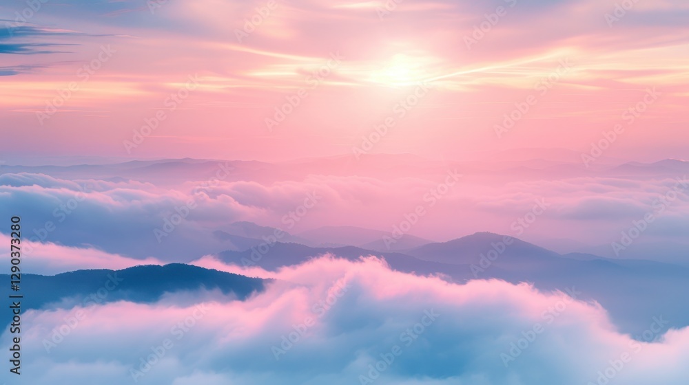 Naklejka premium Misty Morning: A soft, hazy morning filled with fog or light rain, where the air feels thick with moisture, setting a serene tone for the day ahead. 