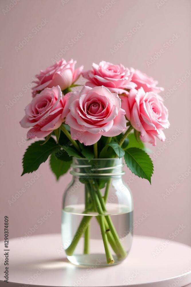 Close-up of pink rose flowers beautifully arranged in a glass jar, pink, love Close-up of pink rose flowers beautifully arranged in a glass jar, pink, love