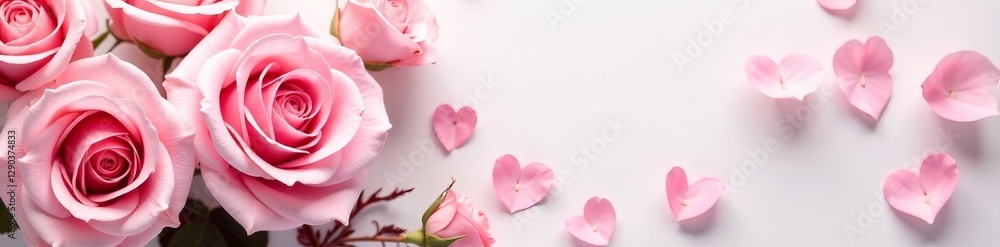 Close-up of pink roses on white backdrop, elegant floral arrangement, romantic setting, roses, white background Close-up of pink roses on white backdrop, elegant floral arrangement, romantic setting, roses, white background