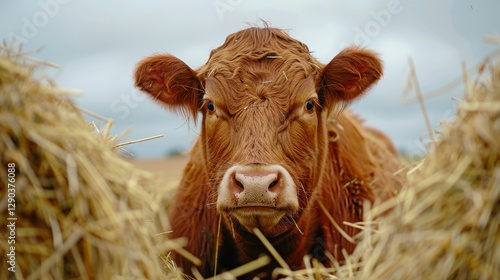 Hay: Dried grass or legumes with a brittle, coarse texture, commonly fed to livestock as a nutritious, fibrous food source for animals throughout the year.
