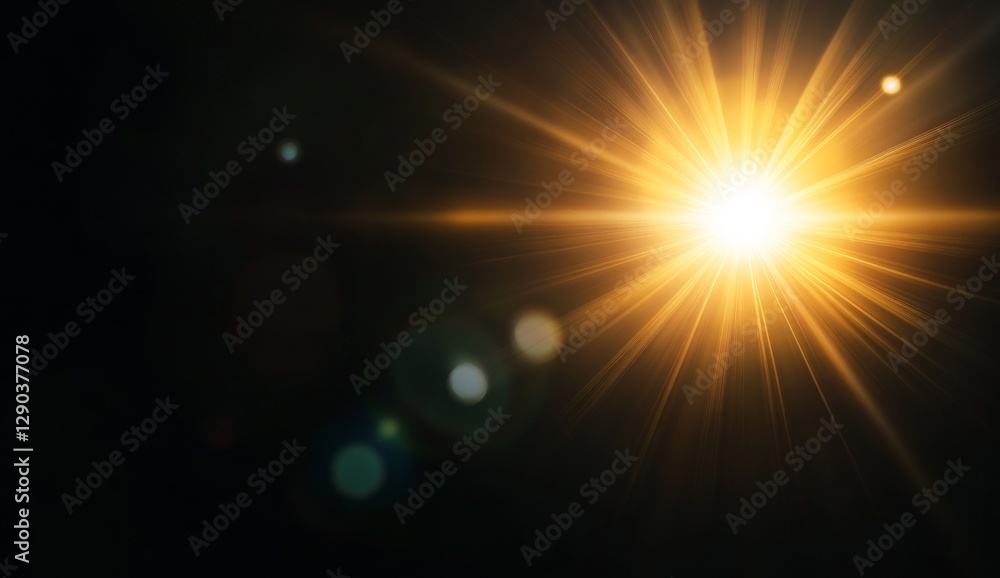Fototapeta premium Bright light burst, dark background, lens flare, graphic element