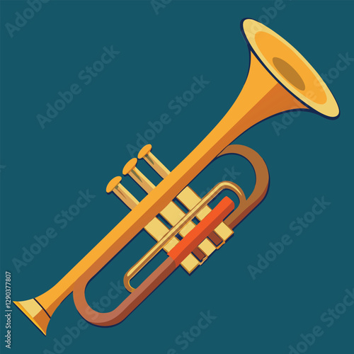 Vector hand drawn illustration of trumpet. Isolated on black.	