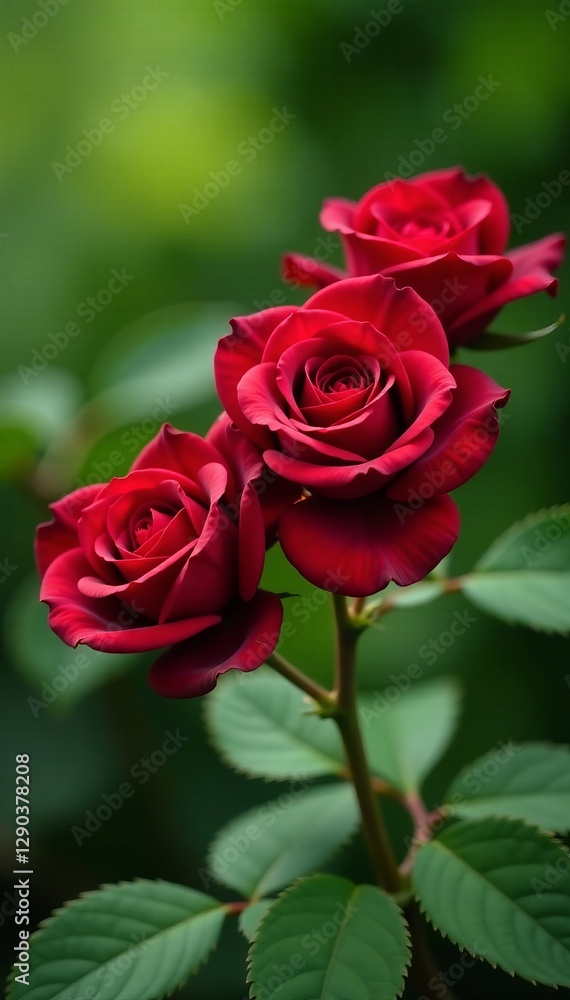 Close-up of stunning burgundy roses against a soft green garden background, nature, garden, floral Close-up of stunning burgundy roses against a soft green garden background, nature, garden, floral