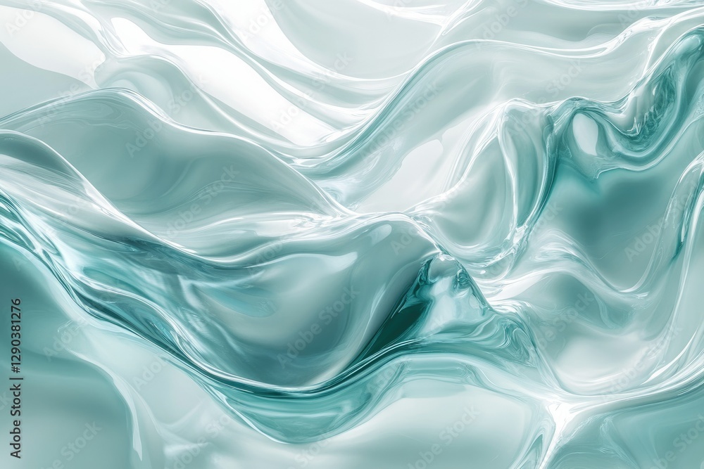 Obraz premium Abstract teal liquid swirls, dynamic flow, glossy texture, elegant curves, smooth surface, serene color palette.