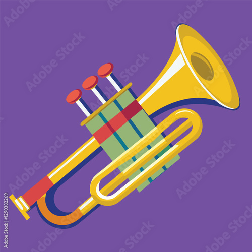 Vector hand drawn illustration of trumpet. Isolated on black.	