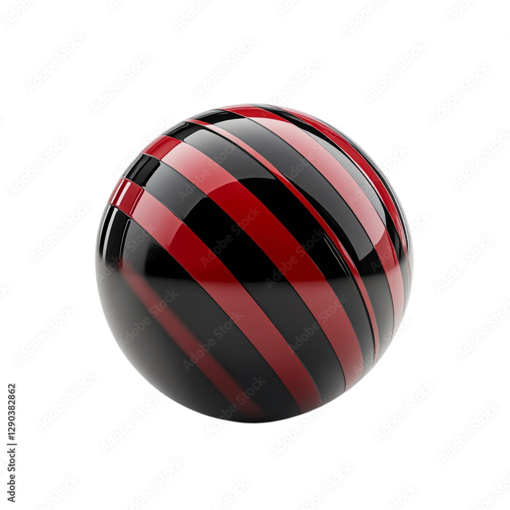 Red and black striped sphere abstract 3D render, Red and black striped sphere abstract 3D render,