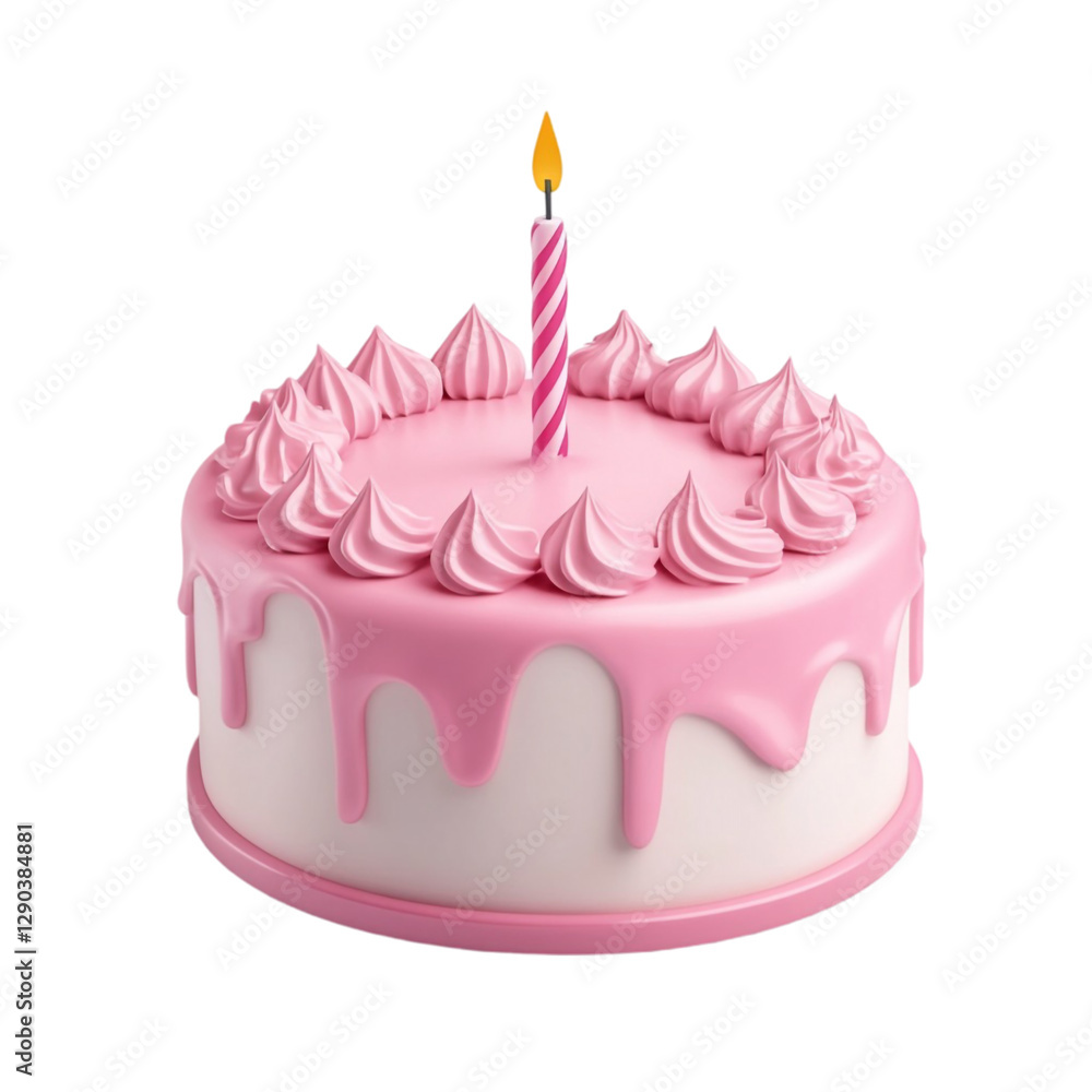 Pink Birthday Cake with Candle Delicious Treat Sweet Celebration, Pink Birthday Cake with Candle Delicious Treat Sweet Celebration,