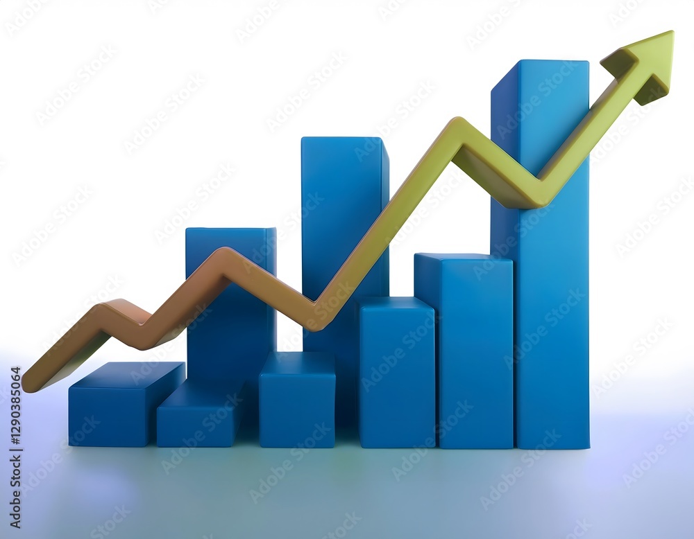 Fototapeta premium Financial inclusion, economy and technology : 3D icon of AI-driven stock market analysis, real-time data visualization.