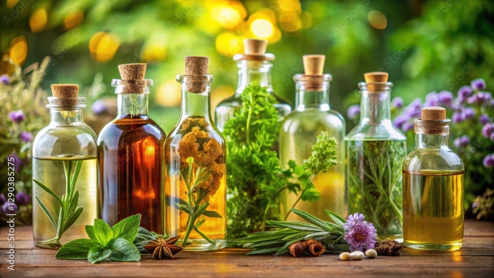 Aromatic Herb Oil in Glass Bottles , herbalism, oil, herbalism, oil, home spa Aromatic Herb Oil in Glass Bottles , herbalism, oil, herbalism, oil, home spa