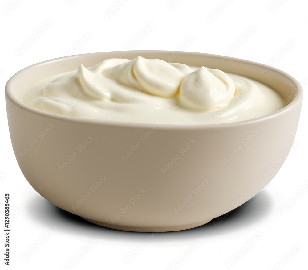 A small round ceramic bowl filled with rich, velvety cream, with soft highlights reflecting off its surface. Transparent background. A small round ceramic bowl filled with rich, velvety cream, with soft highlights reflecting off its surface. Transparent background.