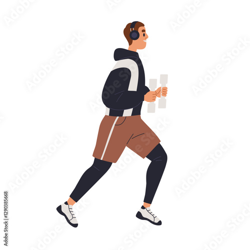 Man exercising with dumbbells in hands. Male holding weights, training for st...