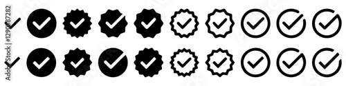 Black check mark icon. Check mark vector icon. Checkmark Illustration. Vector symbols set, black checkmark isolated on white background. Correct vote choise isolated symbol.