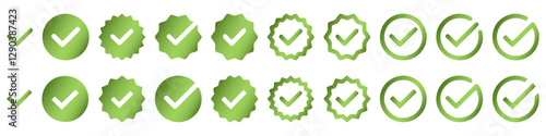 Green check volumetric mark icon. Check mark vector icon. Checkmark Illustration. Vector symbols set ,green checkmark isolated on white background. Correct vote choise isolated symbol.