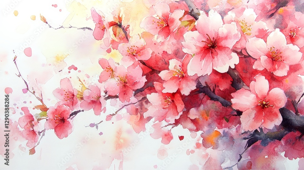 A vibrant watercolor painting of cherry blossoms, symbolizing beauty and renewal. A vibrant watercolor painting of cherry blossoms, symbolizing beauty and renewal.