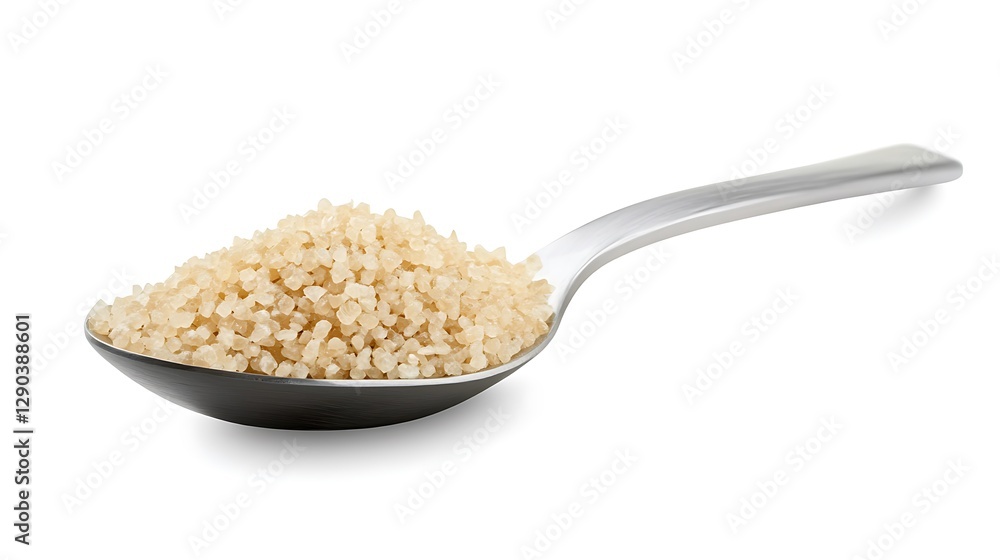 Close-up of a spoonful of granulated sugar. Close-up of a spoonful of granulated sugar.