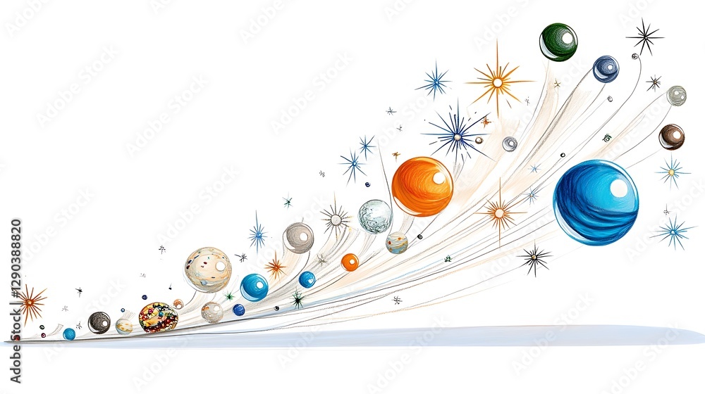 Fototapeta premium Celestial motion of planets outer space digital art cosmic environment dynamic perspective