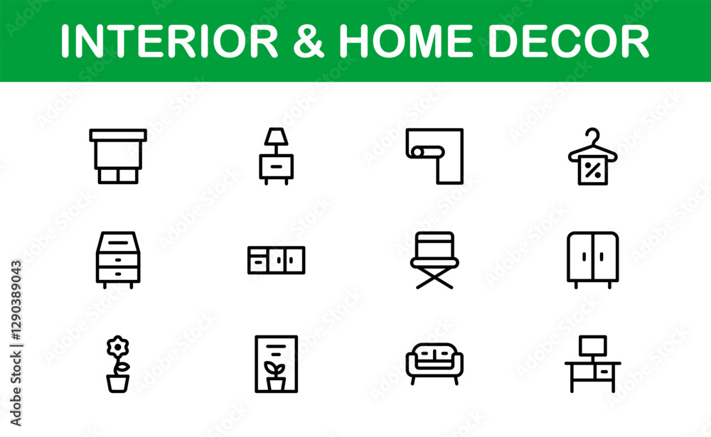 Home Decor and Interior Design Icon Pack. Perfect Icons for Living Spaces, Decoration, and Home Styling Home Decor and Interior Design Icon Pack. Perfect Icons for Living Spaces, Decoration, and Home Styling