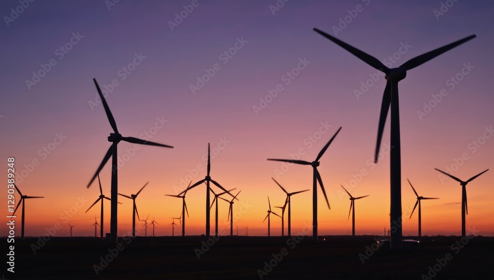Wind turbines at sunset over field Wind turbines at sunset over field