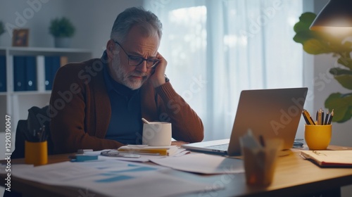 Wallpaper Mural Retirement financial stress in a stylish home office. Featuring anxiety and focus Torontodigital.ca