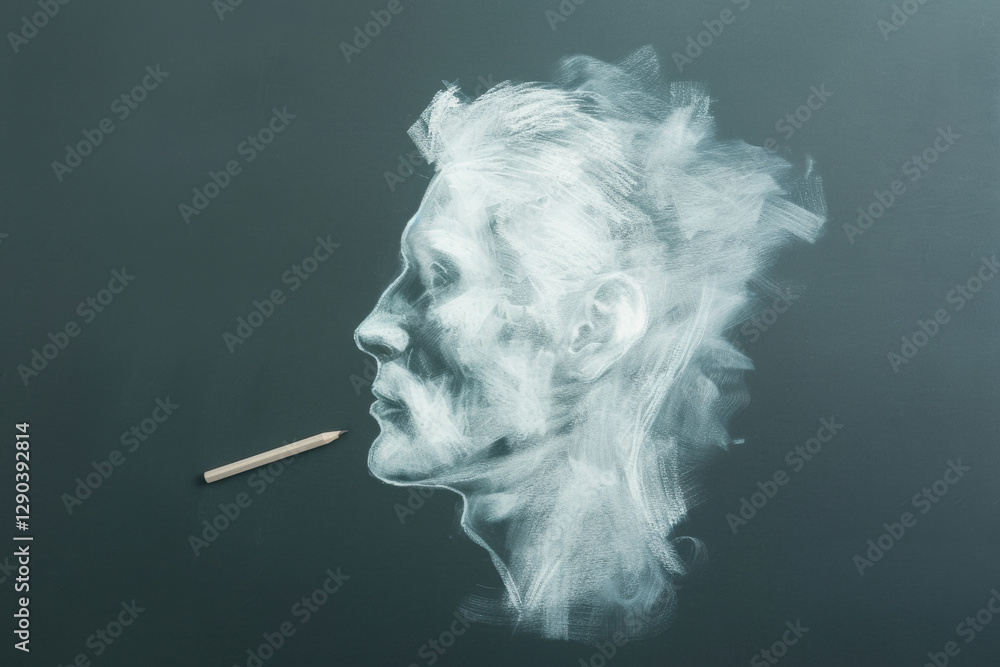 Fototapeta premium Artistic Chalk Sketch of a Mans Profile with Pencilon Dark Background