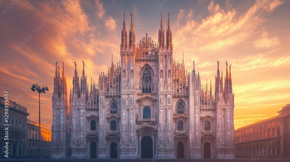 A majestic Gothic cathedral with intricate stone carvings, soaring spires, and stained glass windows glowing from within A majestic Gothic cathedral with intricate stone carvings, soaring spires, and stained glass windows glowing from within