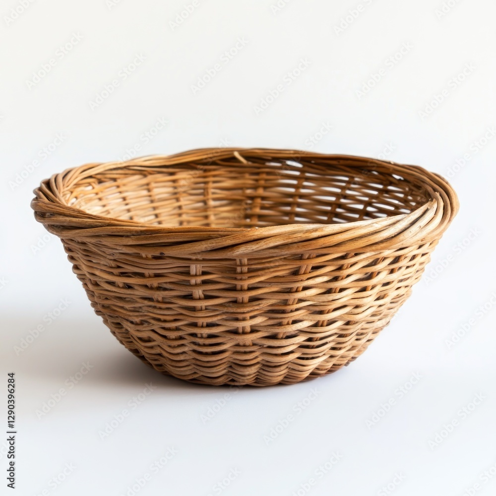 Empty Wicker Bowl Against White Background Empty Wicker Bowl Against White Background