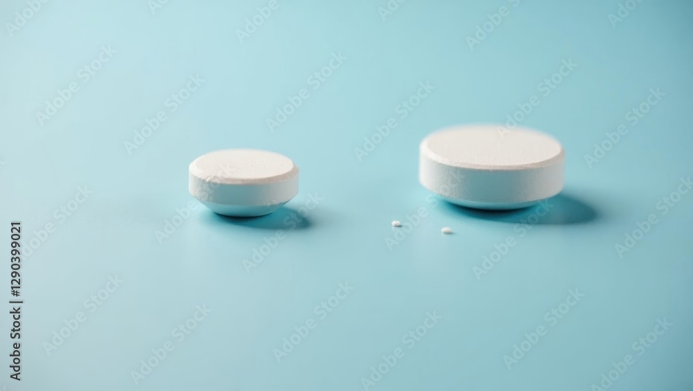 Toothpaste tablets. Two pills are sitting on table next to each other Toothpaste tablets. Two pills are sitting on table next to each other