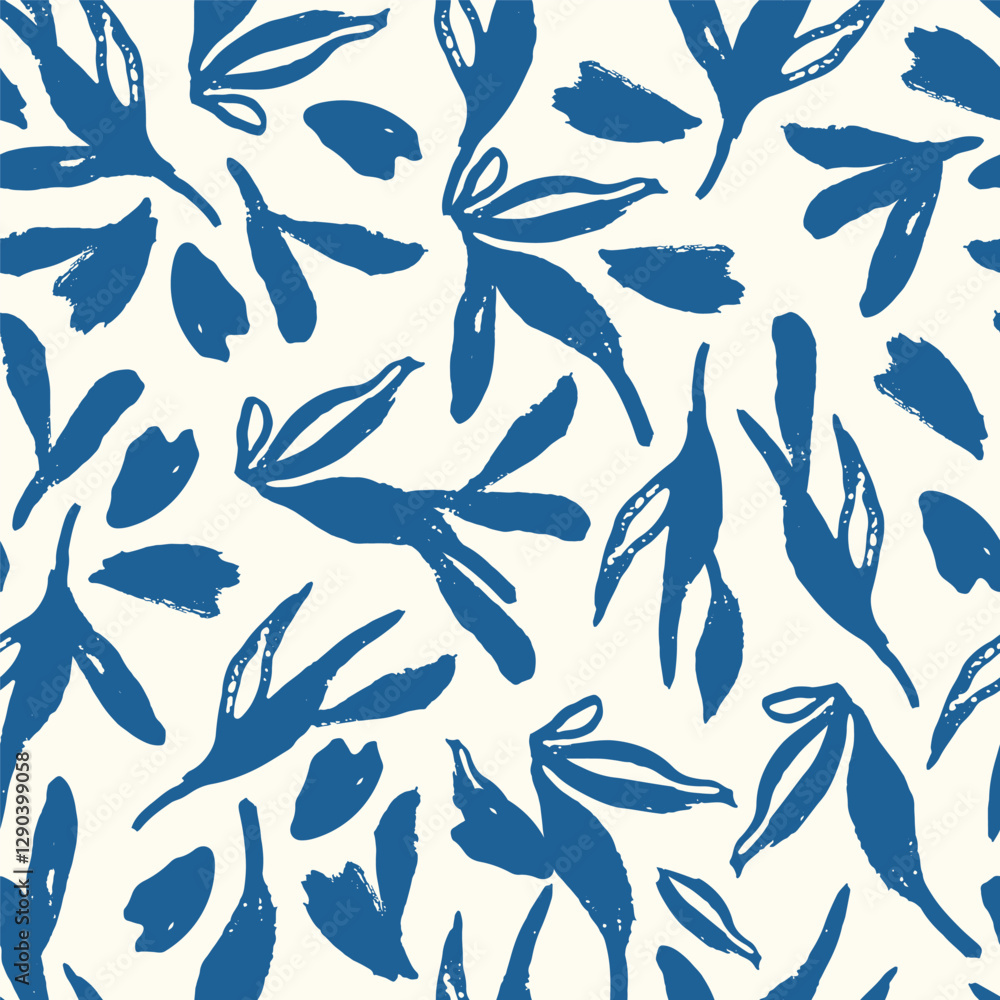 Flowers Seamless Pattern. Hand Drawn Floral Pattern. Flowers Blue Silhouette on White Background. Botanical Seamless Pattern Modern Trendy Vector Background. Flowers Seamless Pattern. Hand Drawn Floral Pattern. Flowers Blue Silhouette on White Background. Botanical Seamless Pattern Modern Trendy Vector Background.