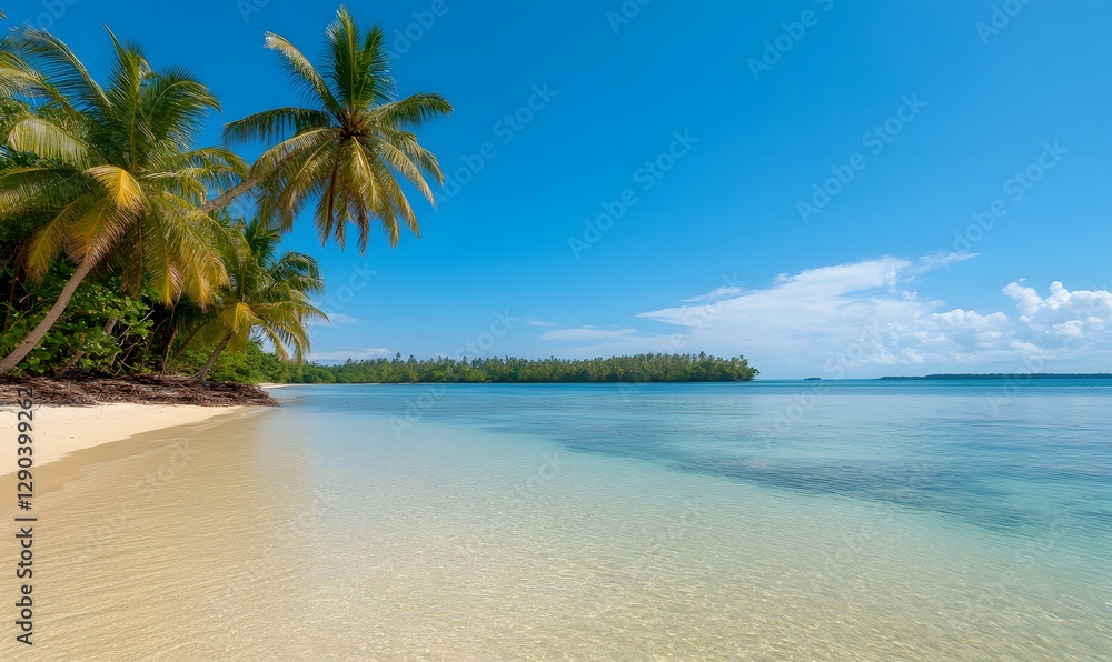 tropical island. With calm blue waters and little to no clouds in the bright blue sky, Generative AI tropical island. With calm blue waters and little to no clouds in the bright blue sky, Generative AI