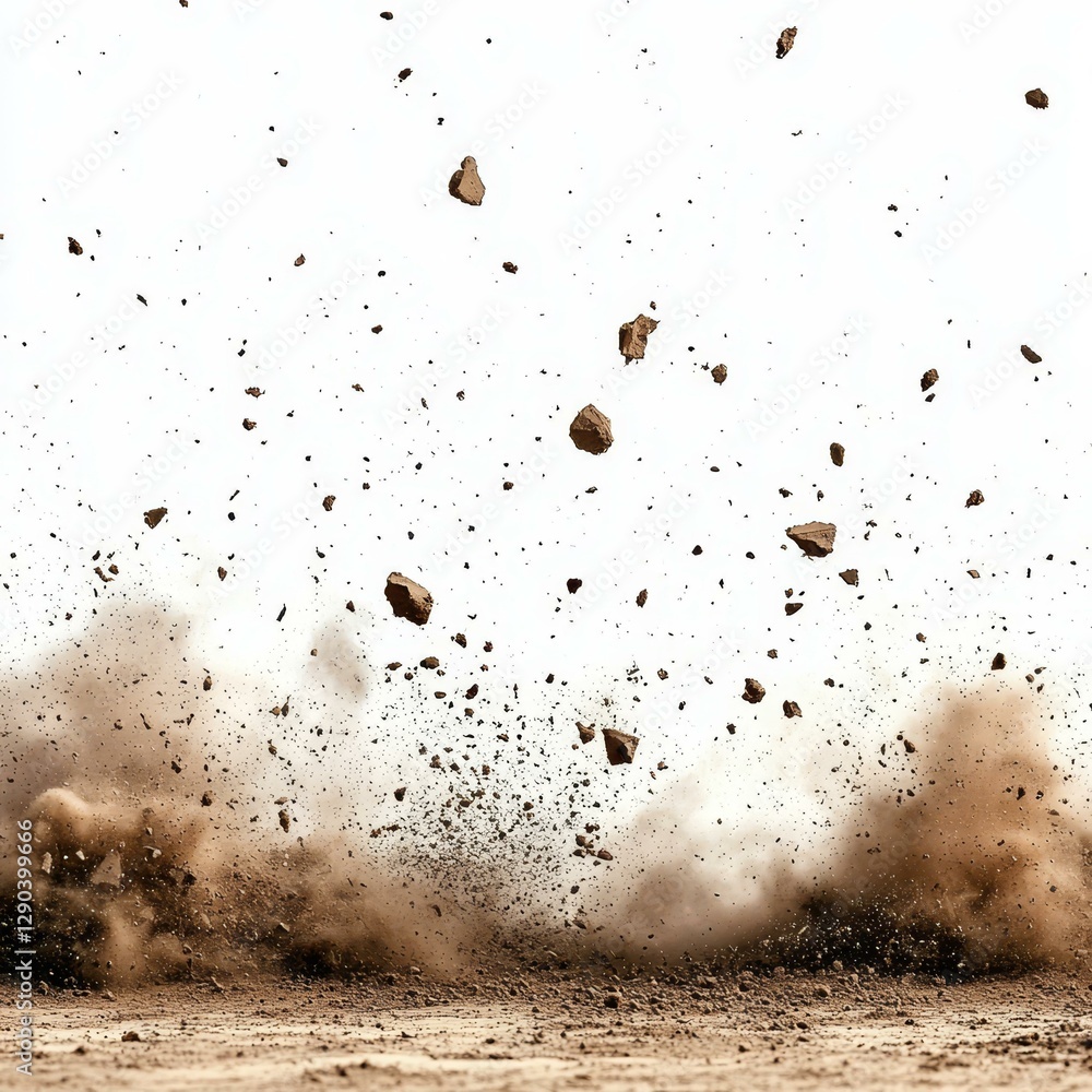Powerful Earth Impact Explosion Isolated on White Background Powerful Earth Impact Explosion Isolated on White Background