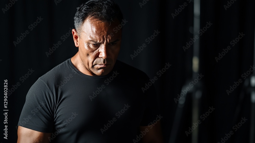 Indigenous Man Reflecting After Losing a Fishing Tournament in a Dark Setting with Introspection and Emotion Indigenous Man Reflecting After Losing a Fishing Tournament in a Dark Setting with Introspection and Emotion