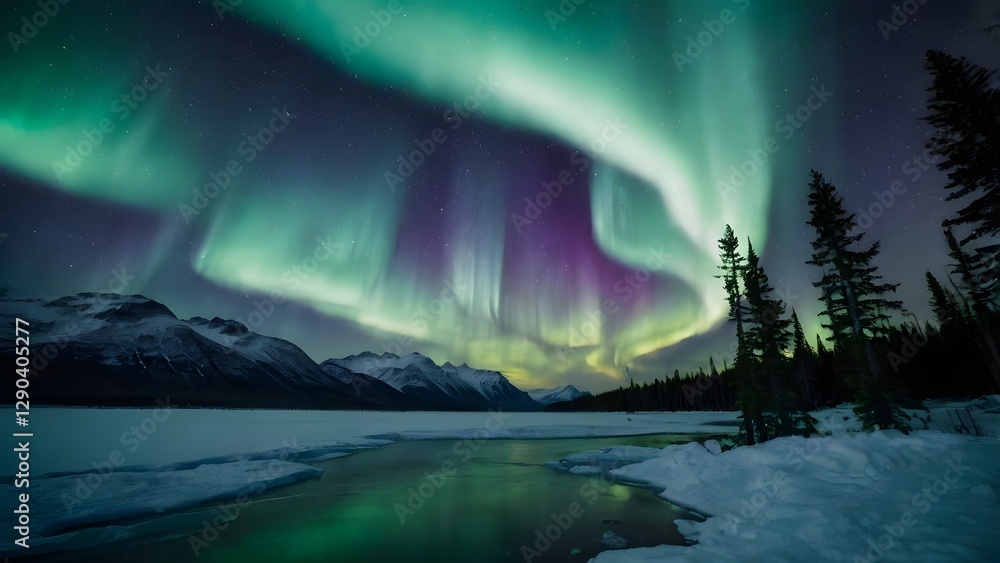 Naklejka premium aurora borealis over the lake