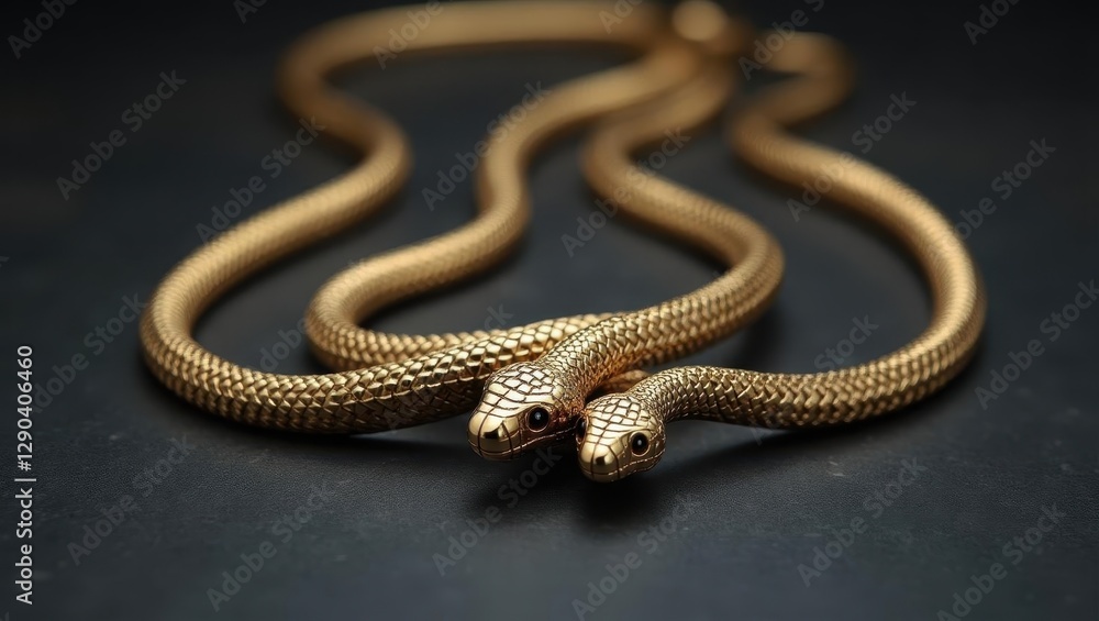 Obraz premium Snake necklace. Golden snake bracelet close-up jewelry design on dark