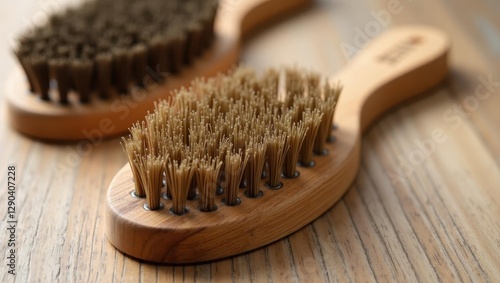 Boar bristle brush. Hair brushes are on table ready to be used