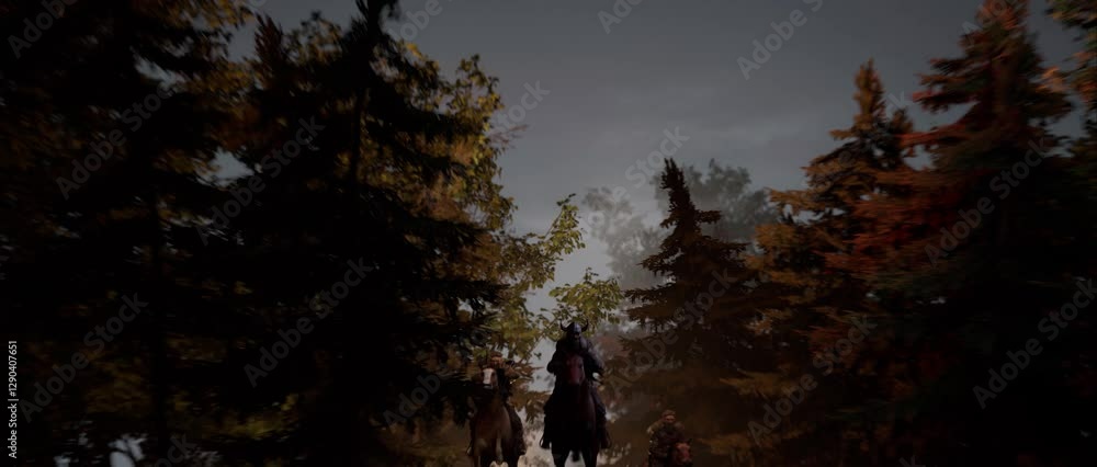 Horsemen, ancient Vikings chasing someone on horseback, 3d render, game or cartoon Horsemen, ancient Vikings chasing someone on horseback, 3d render, game or cartoon