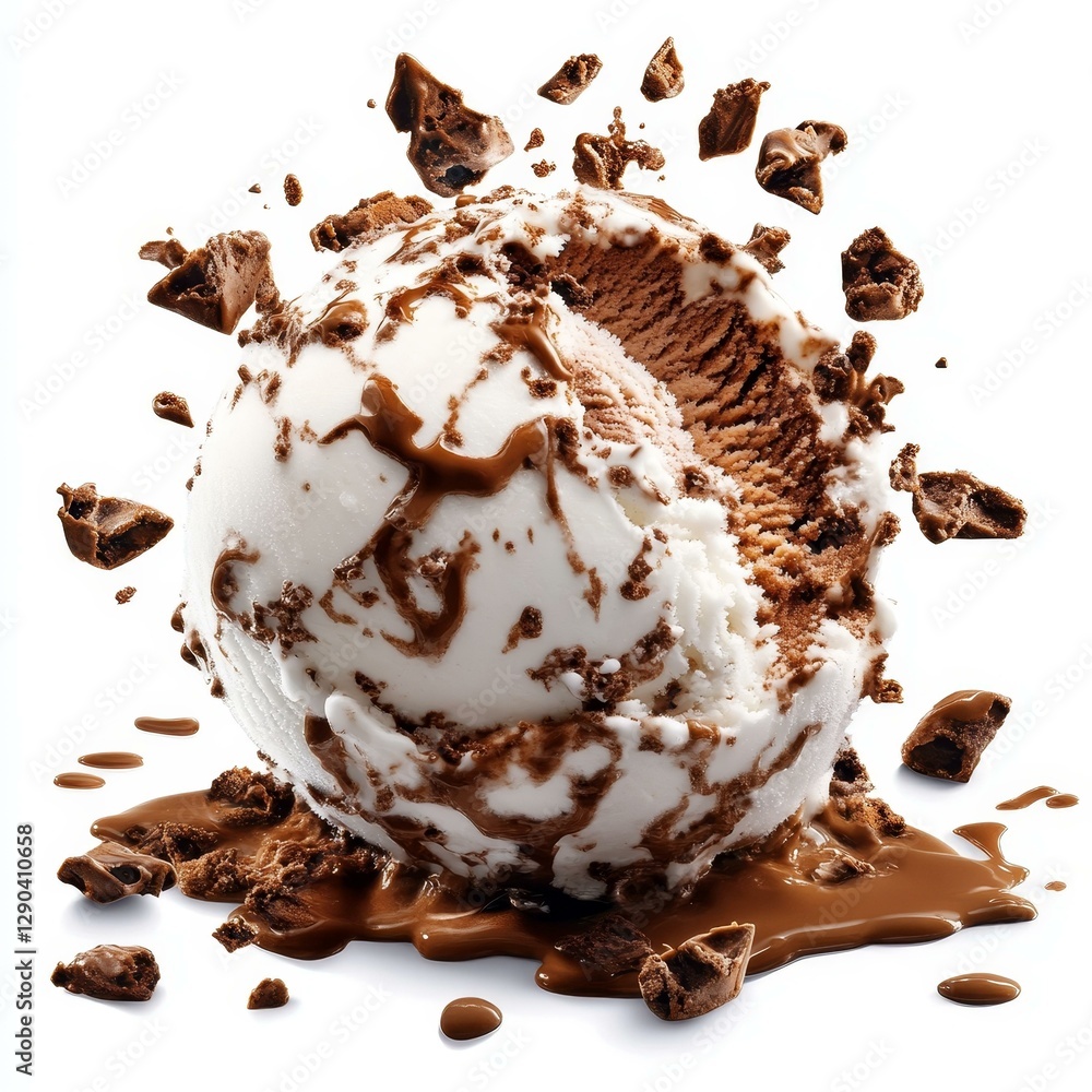 Fototapeta premium Delicious Chocolate Ice Cream Scoop with Melted Chocolate