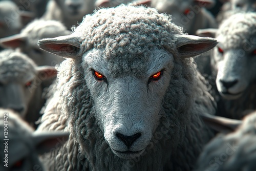 An imposing sheep with glowing red eyes stares menacingly
