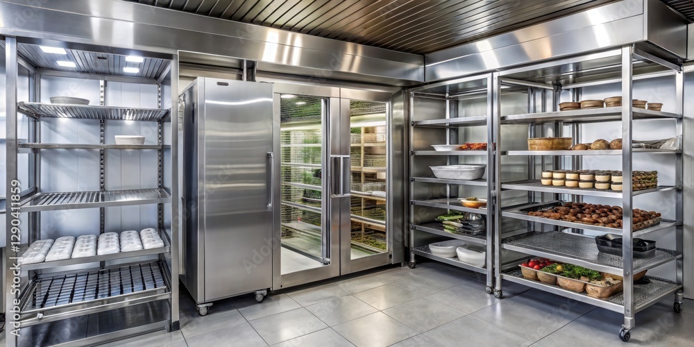 custom made wallpaper toronto digitalModern walk-in refrigerator with metal shelving and adjustable temperature control for optimal food storage in a commercial kitchen setting, metal shelving, walk-in fridge
