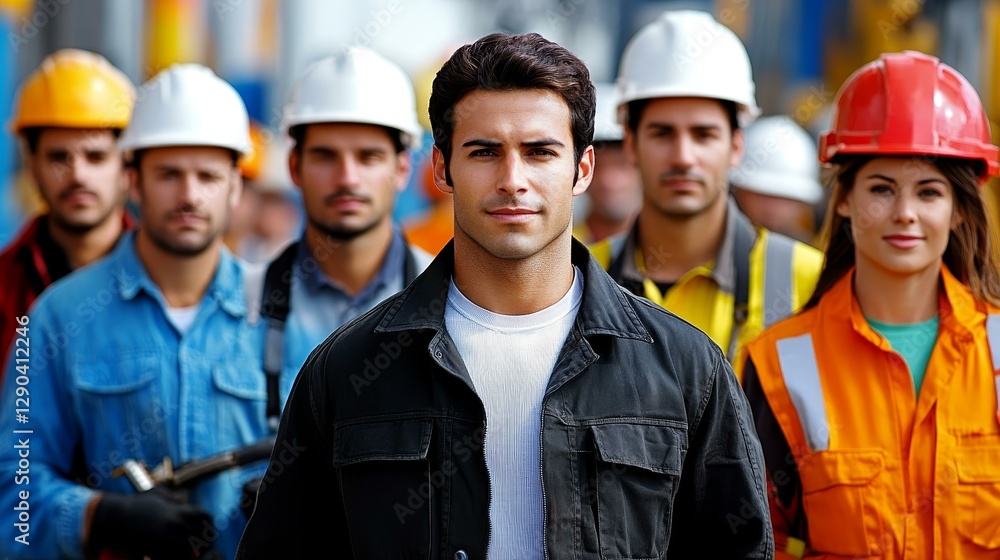 Diverse Industrial Workers in a Row Diverse Industrial Workers in a Row