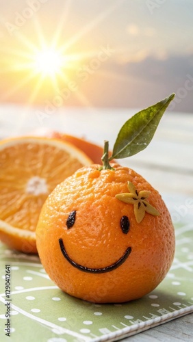 A positive mindset with a cute fruits with happy face, emotional state and mental health concept happy smiley face.