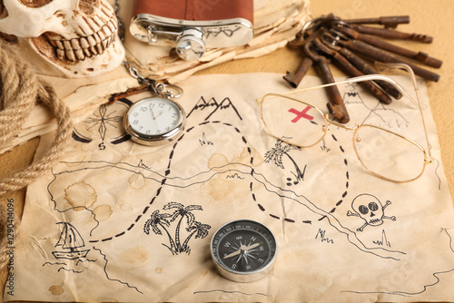 Treasure map with travel eq...